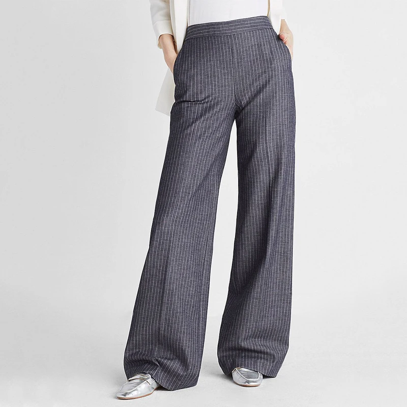 

AEL Striped Casual Wide Leg Pants Straight Loose High Waist Women Elegant Office Ladies Trousers Summer High Quality 2019
