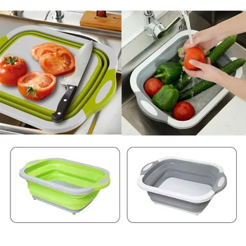 

Best Selling 2019 40x30x3cm Products Multifunction Foldable Cutting Board Fruit Vegetable Washing Drain Basket Kitchen Tools