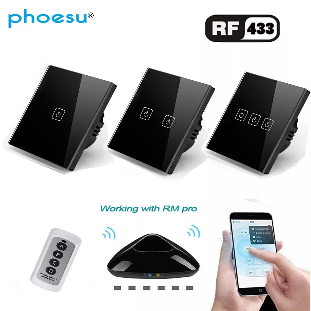 Eu/uk Standard 1 2 3 Gang 220v Wireless Remote Control Light Switches