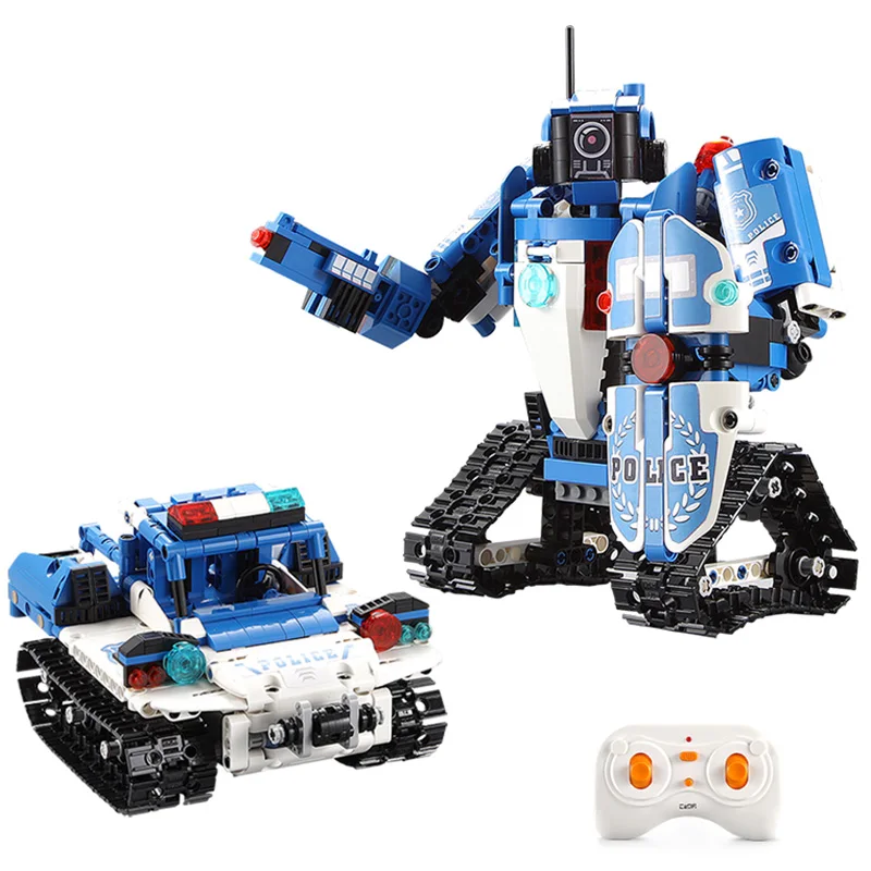 

526PCS C51049W Police Robot Car Model Building Block Set 2-In-1 360 Degree Rotation With Siren Robot Police Car Building Blocks