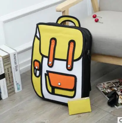 3D прыжок стиль 2D Рисование мультяшный бумажный пакет Комикс Рюкзак посыльного Tote модные милые студенческие сумки унисекс Bolos 4 цвета - Цвет: as picture