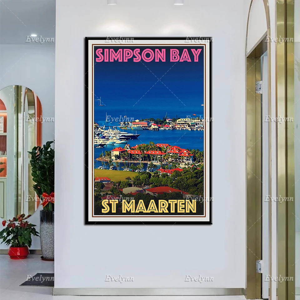 Retro Vintage Style Travel Poster Canvas Picture- Simpson Bay St Maarten Modular Home Decor Stampe Wall Art Painting Living Room