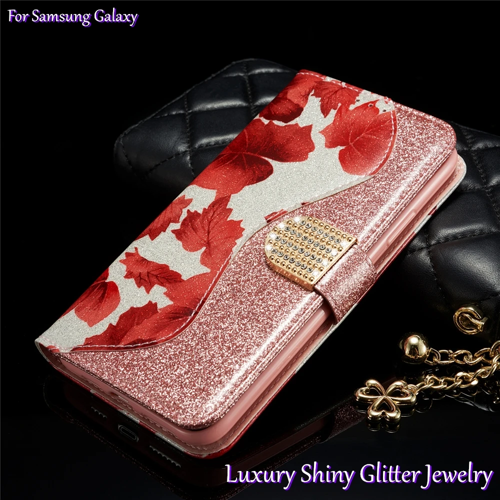 

Leather Case For Samsung Galaxy S10 S9 Plus S10E S8 S7 Rhinestone Flip Book Case Cover on For Samsung A50 A30S A10 A70 A20E A40
