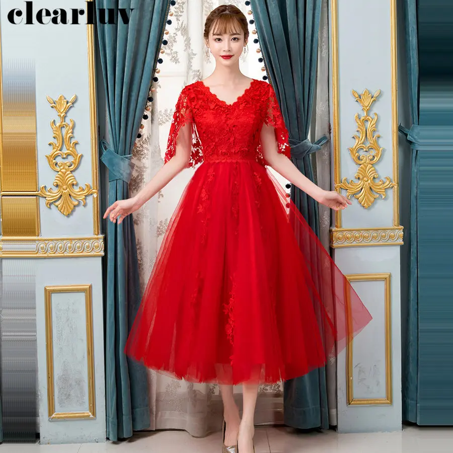

Prom Dresses 2019 Red Medium Length Dresses Women Party Night Y028 Plus Size V-Neck Pregnant Women Prom Gown Vestidos De Gala