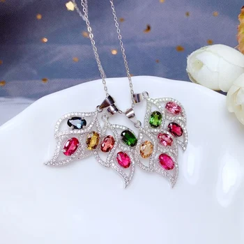 

SHILOVEM 925 sterling silver real Natural tourmaline pendants classic fine Jewelry women wedding new gift 4*6mm bz0406894agx