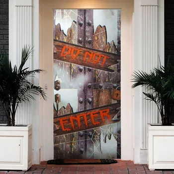 

Do Not Enter Old Iron Door Halloween Door Sticker Station Bar Elevator Hall Subway Stairs Door Home Decor Paste