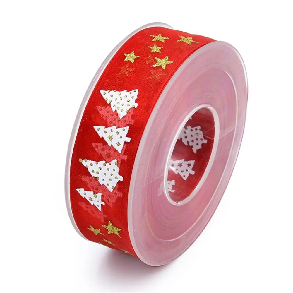 5/20m Christmas Decoration Transparent Snowflake Ribbon Gift Packaging Hair Accessories DIY Material Foam Printing Tape 25MM - Цвет: 20m xmas tree