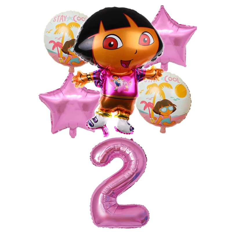 Dora Birthday Party Decoration Kids Girl Balloon Straw Napkin Cup Plate Disposable Tableware Set Balloon Birthday Party Supplies