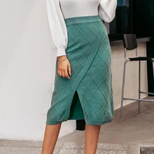 BerryGo Casualk Передняя Сплит трикотажная Женская юбка с высокой талией элегантная тонкая клетчатая юбка офисная Сексуальная Осенняя зимняя прямая юбка