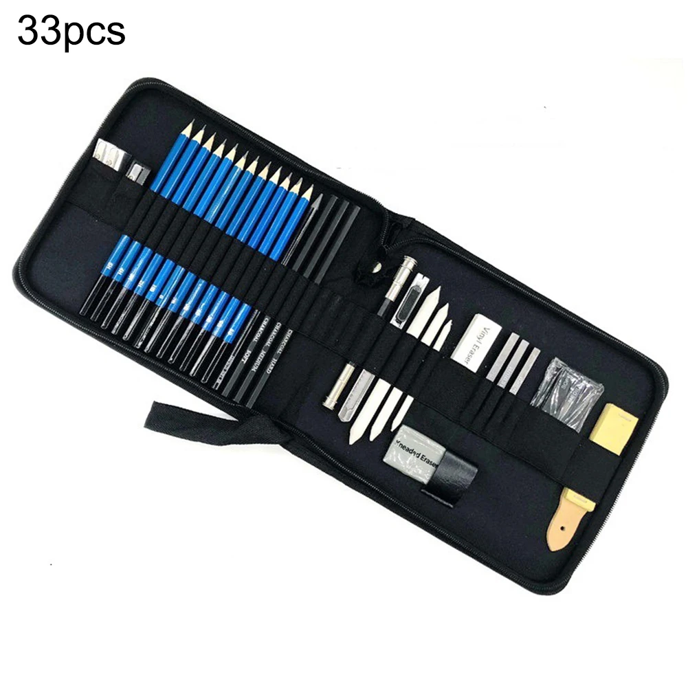 

33 pcs Professional Sketching Drawing Pencils Kit Set include 8B,6B,5B,4B,3B,2B,B,HB,2h,3h,4h,5h Pencil for Art Supplies School