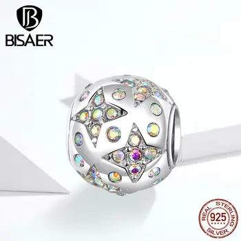 

Beads BISAER 925 Sterling Silver Luminous Star Beads Cubic Zircon Charms fit for Charm Bracelets Silver 925 Jewelry ECC1308