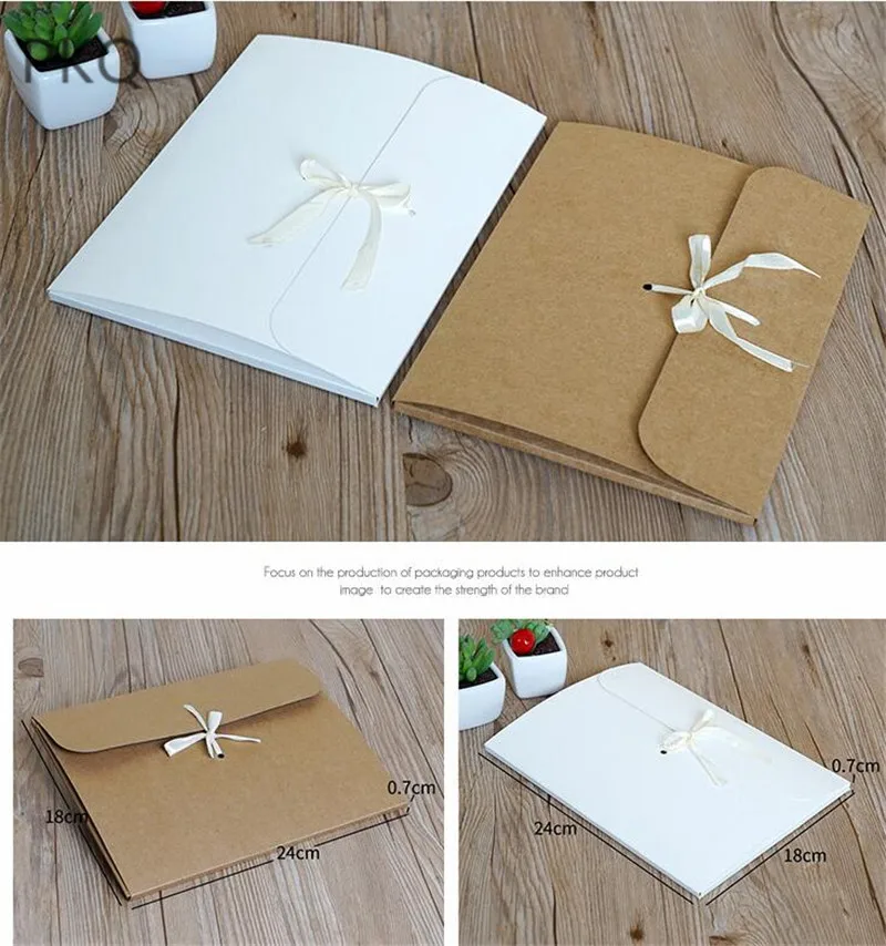 

10pcs White Kraft Paper Cardboard Envelope Bag Scarf Packaging Box Photo Postcard Envelope Gift Box With Ribbon