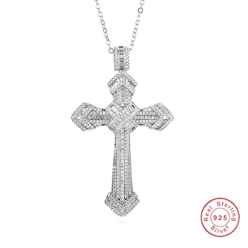 Religious Jewelry by FDJ Solitaire Diamond Cross Pendant Necklace in 925 Sterling Silver