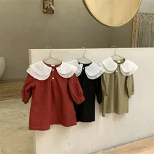 Осеннее детское милое платье принцессы с длинными рукавами, 2 слоя, с оборками, с отложным воротником, в стиле пэчворк, для маленьких девочек 2, 3, 4, 5, 6 лет