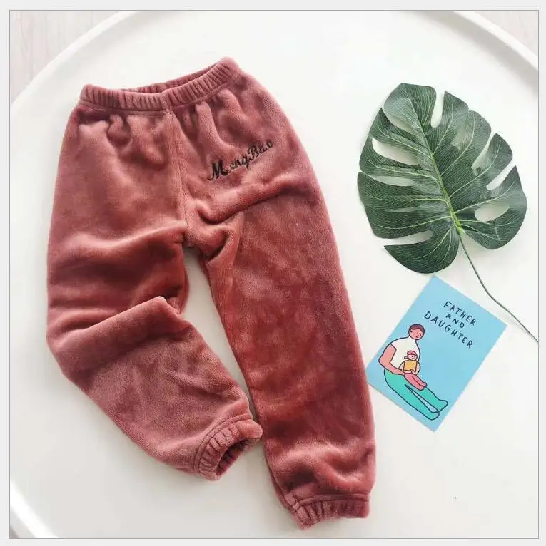 Осенне-зимние детские теплые штаны Фланелевые домашние штаны для мальчиков и девочек удобные пижамы для детей - Цвет: Красный