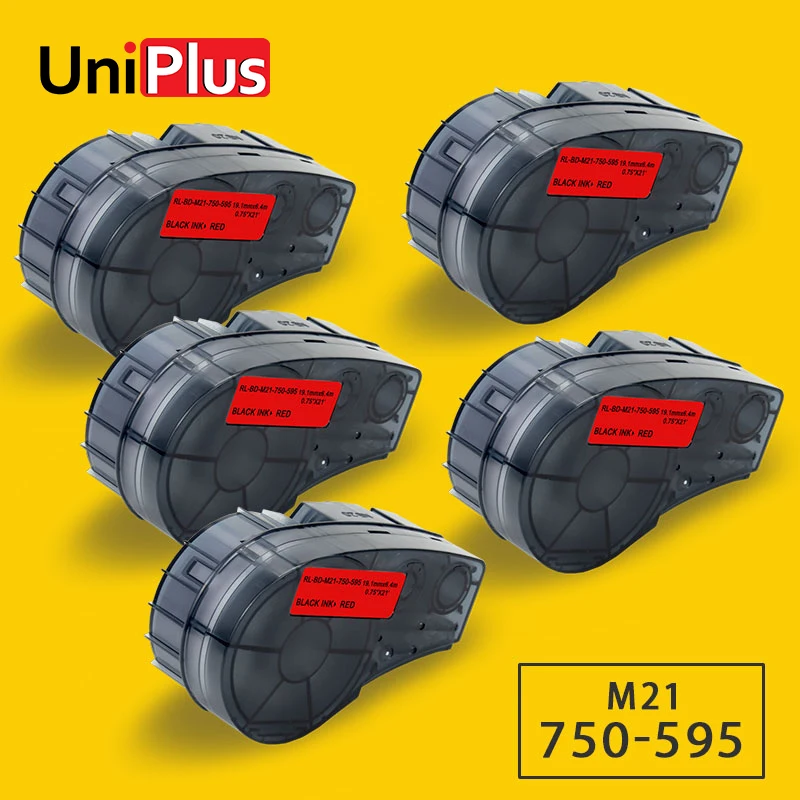 

UniPlus 5pcs Strong Adhesion Label Tapes M21 750 595 RD for Brady M21 Label Maker BMP21 PLUS IDPAL LABPAL Vinyl Printer Ribbon