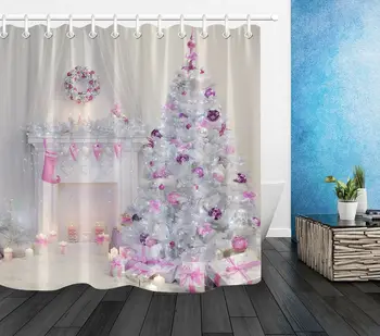 

Pink Christmas Tree Room Decor Fabric Shower Curtain Polyester Bathroom