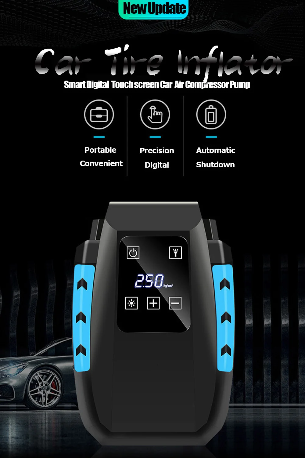 

Car digital car air compressor pump universal tire inflator smart LCD touch screen portable with LED