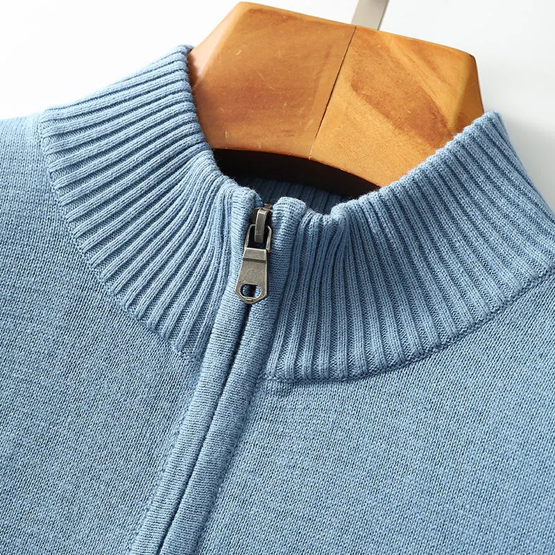 Y& CHIC, осенний и зимний мужской толстый свитер с длинным рукавом, на молнии, с воротником-стойкой, сплошной цвет, полумолния, джемпер из хлопка