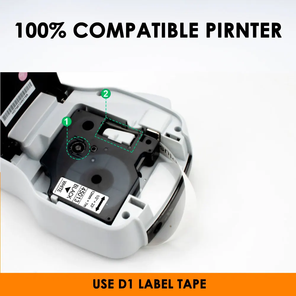 Ruban étiquettes 12mm X 7m - Noir Sur Or - Compatible Dymo D1 (45023) Labelmanager