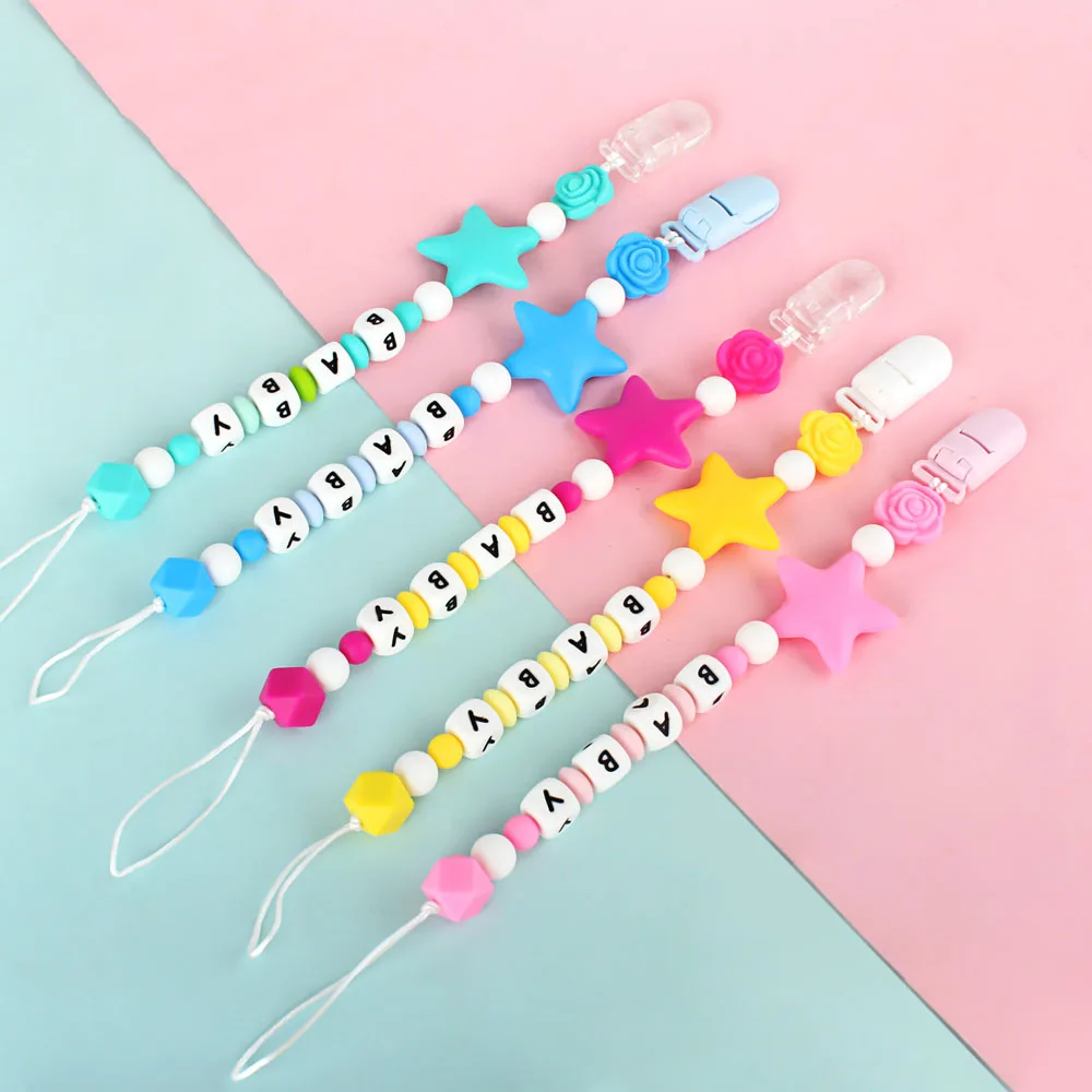 

DIY Baby Pacifier Clip Chain with Name Food Grade Silicone Infant Personalized Dummy Clip Holder Necklace Baby Oral Care Toys
