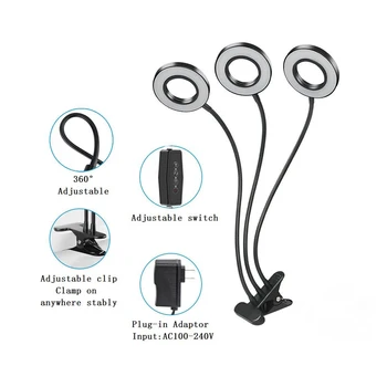 

LED clip haw object lamp fill light dimming color separation 5V cycle timing three-head clip haw object fire