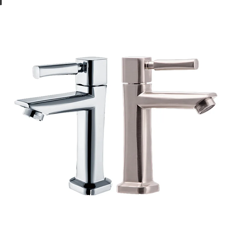 

Thick Zinc Alloy Single Cold 4 Points Brushed Basin Faucet Wash Basin Bathroom Stage Drop-in Sink Tap
