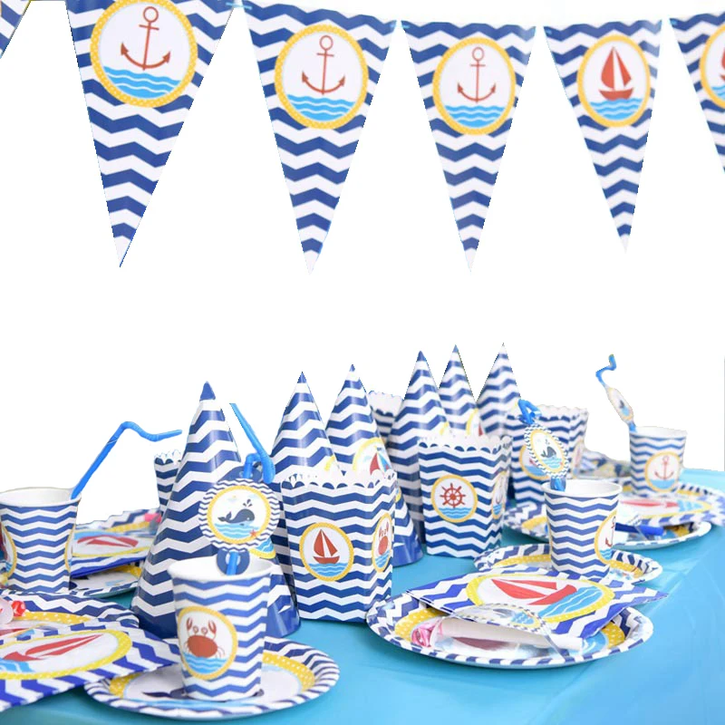 Морская тематика, морские животные, день рождения, Детские вечерние столовые приборы, тарелка, Декор, Пиратская тематика, принадлежности