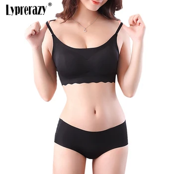

Lyprerazy Women Bra underwear Sets Black Pink Skin Color steel-free cute bow gather Sport Yoga Running bra set
