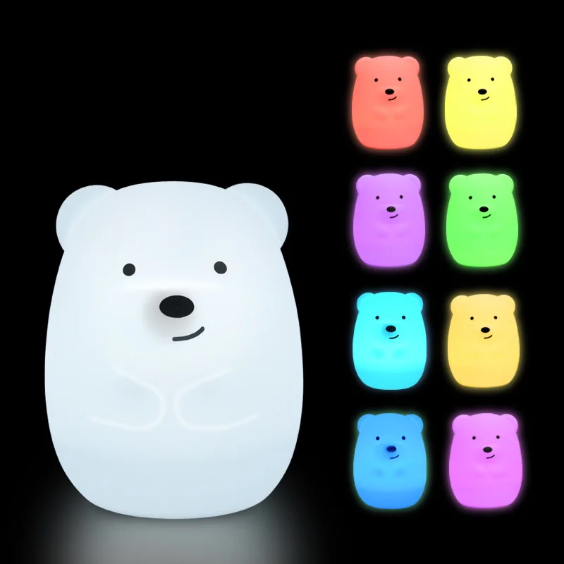 

Medium Bear Colorful Color-changing LED Light Silicone Night Light Pat USB Rechargeable Lamp Bedside Decoration Atmosphere Light