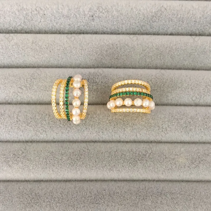 

Baoyocn S925 Sterling Silver Jewelry Yellow Gold Color Multi Hoop Circles Earrings with Pearls White Green Zircon Women Jewelry