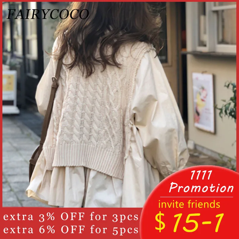 Autumn Vest Stitching Shirt Fake Two-piece