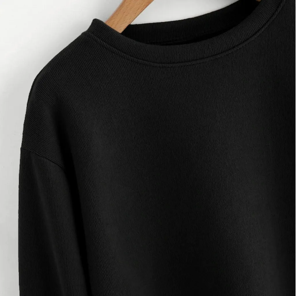 JAYCOSIN Fashion Women Casual Simple Solid Color O-Neck Sweatshirt Long Sleeve Comfortable Soft Blouse Loose Sweatershirt Tops