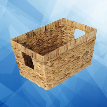 

Straw Woven Storage Basket Portable Handle Fabrics Storage Case Hand Made Sundries Container (Size S)