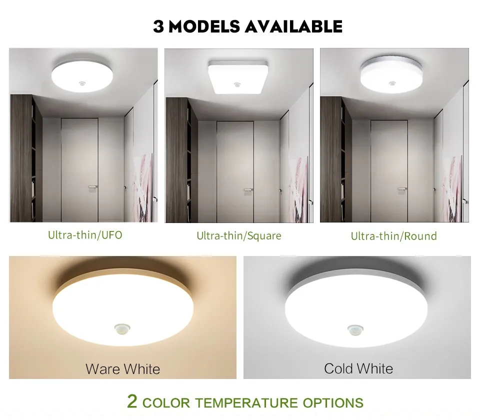 PIR Sensor Light 48W 36W 24W 18W 13W 9W Modern Surface Mount Ceiling Lamp Fixture for Living Room Kitchen Foyer Ceiling Light