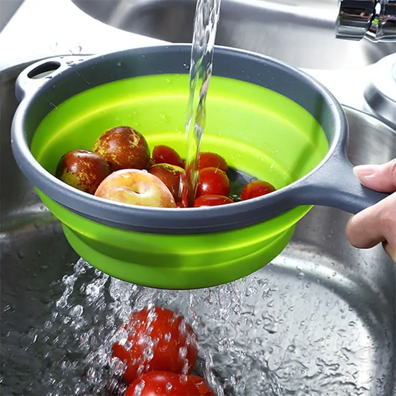 

Silicone Folding Colander with Long Handle Food Fruit Vegetable Pasta Washing Sieve Cleaner Strainer Mesh Filter Kitchen Tools