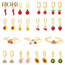 ROXI Cute Fruit Enamel Hoop Earrings for Women Girls Summer Jewelry Earrings 925 Sterling Silver Insect Huggie Earrings Colorful