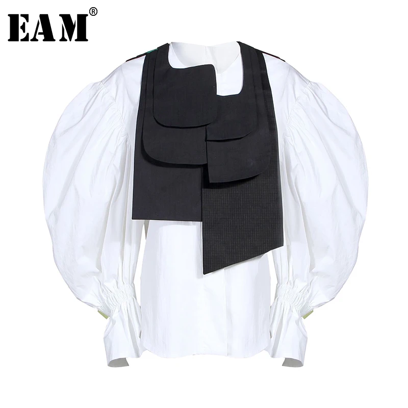 [EAM] Women Blouse New Round Collar Long Lantern