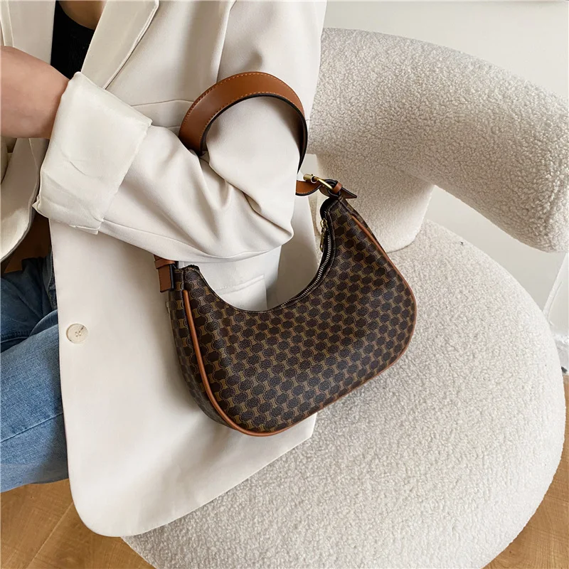 

Ladies Retro Geometric Print Wild Underarm Bag Winter New Style Baguette Bags Fashion Design Shoulder High Quality Handbags