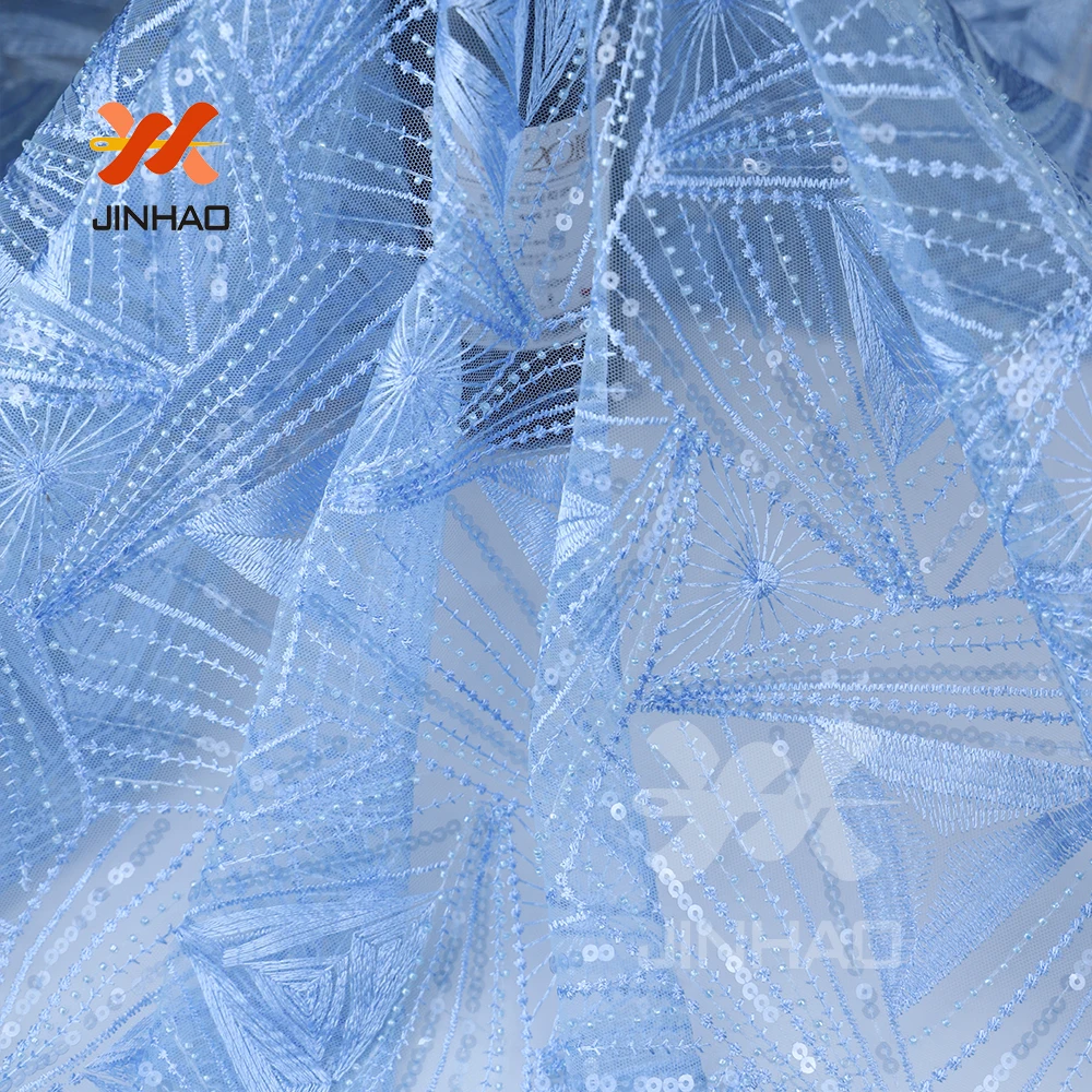 Модная вышивка Французский вышитый бисером Тюль Свадебная кружевная ткань чистая ткань синяя блестящая кружевная ткань для свадебного платья
