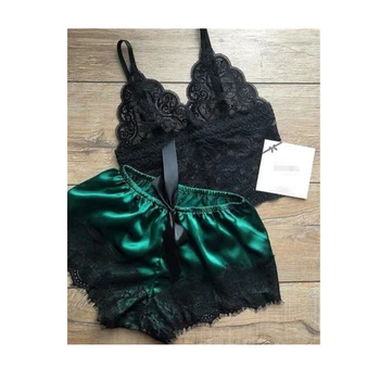 

HONVIEY Latest pyjamas Sexy Perspective Satin Sleepwear Two-piece Homesuit Summer Pyjama Femme Comfortable Pajamas Underwear Set