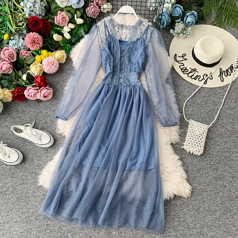 

2019 Fall Fashion Korean Elegant Women Dress Solid Color Long Sleeve High Waist Dress Party Dress A540