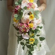 JaneVini шелк свадебный букет искусственных цветов водопад Шампанское розовая Роза пион Свадебный букет невесты