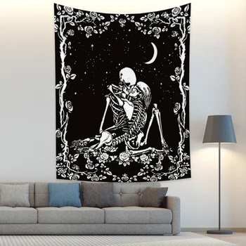 

Cassisy Carpet Tapestry Wall Hangings Hippie Skull King Meditating In Flowers Moon Mandala Beach Towel Home Decor Wall Chart