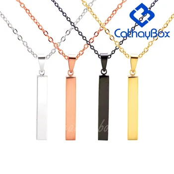 

50PCS/Lot Gold Rose Gold Silver Color Stainless Steel Solid Blank Bar Charm Pendant For Buyer Own Engraving