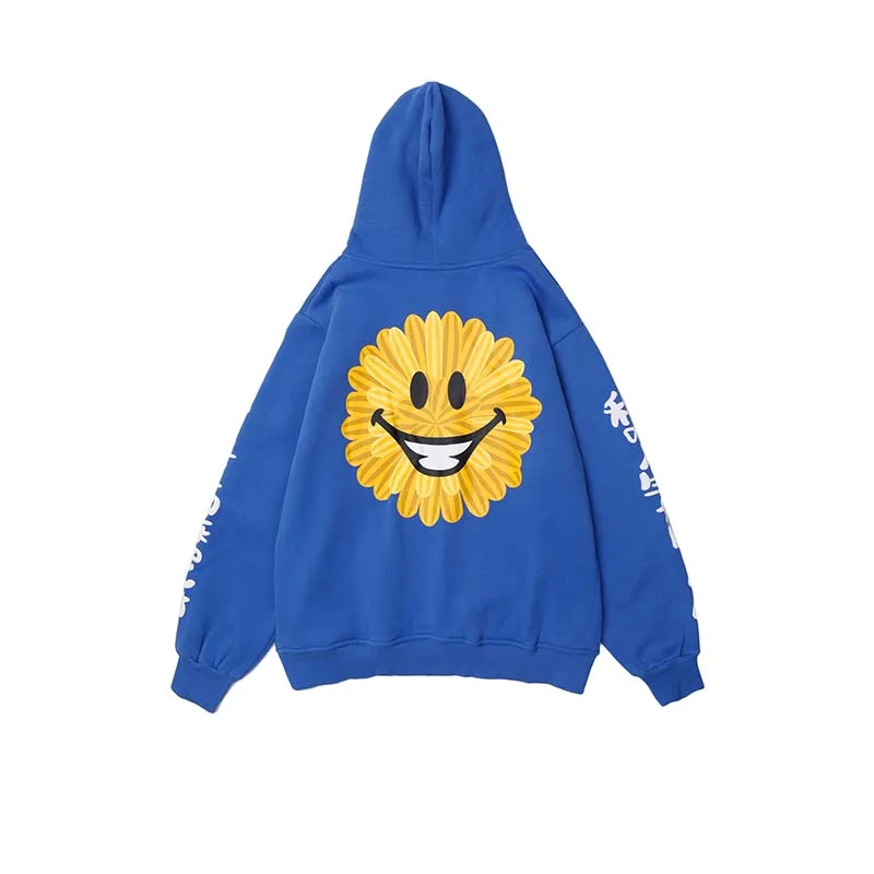Синий UNCLEDONJM Smiling Face Sunflower Funny Printed Hoodies Fleece Harajuku Hoodie Streetwear Hooded Casual Sweatshirt AS-W053 - Цвет: Синий