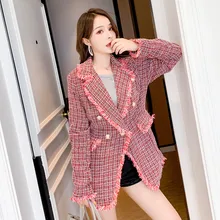 CWBshowGG модная клетчатая куртка для женщин осень и зима новая Корейская тонкая куртка с кисточками из кусков пальто большого размера верхняя одежда