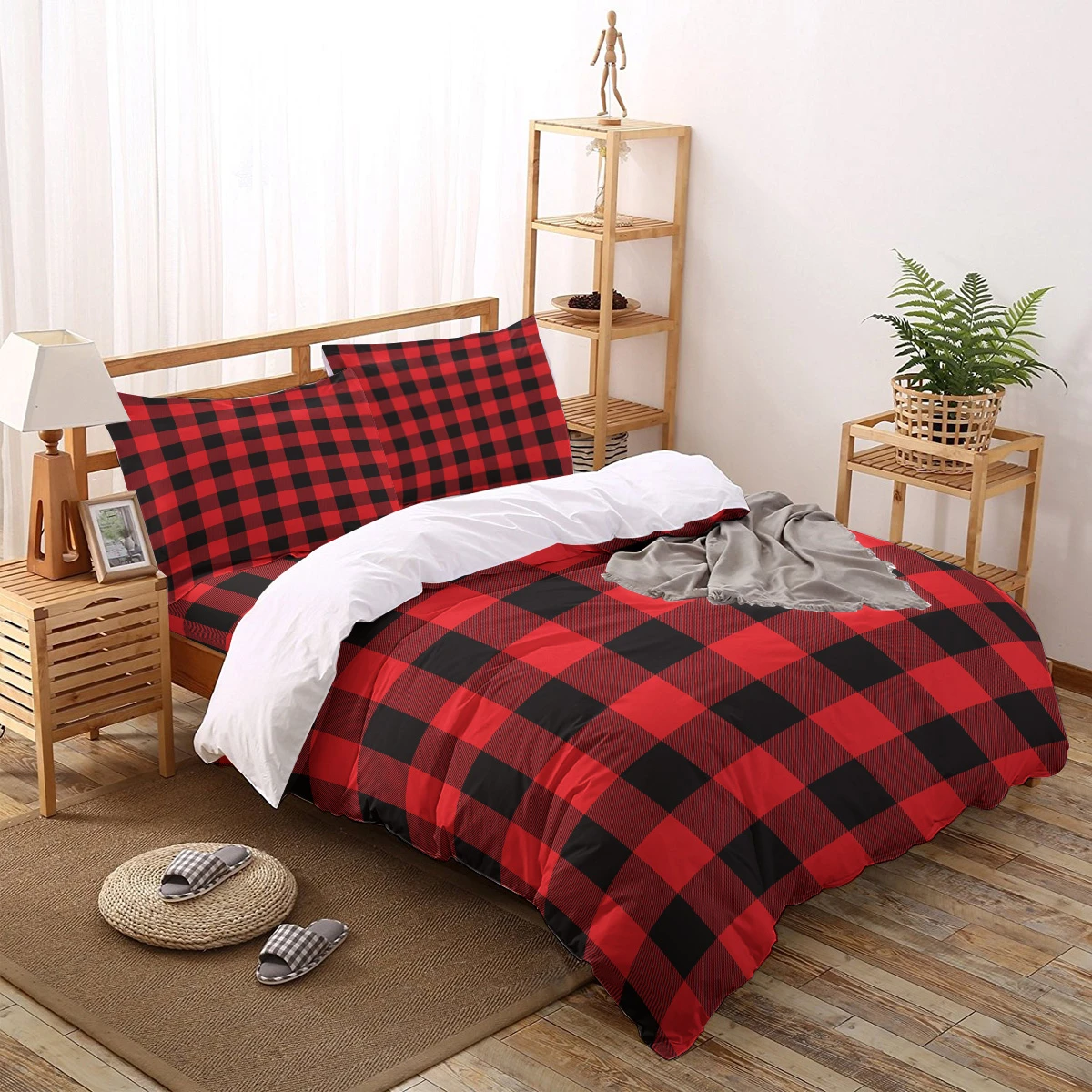 Red Black Plaid Geometric Buffalo Check Printed Comforter Bedding Set Duvet Cover Sets Pillowcases Bedclothes Bed Linen