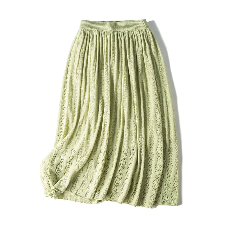 SuyaDream, женские вязаные длинные юбки, одноцветная, трапециевидная, открытая, с узором, юбка,, новинка - Цвет: Зеленый
