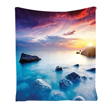 Величественный Летний Закат драматический пасмурное небо Крыма Украина береговой линии экзотический вид, настенный гобелен, оранжевый синий